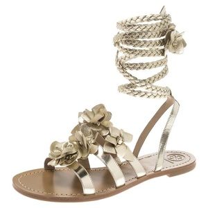 Tory Burch Blossom Gladiator Gold Sandals